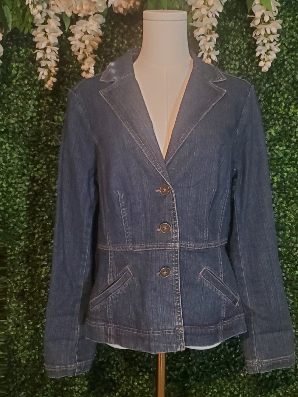 St. John's Bay Stretch Denim Blazer Jacket Women's M Dark Wash Blue
